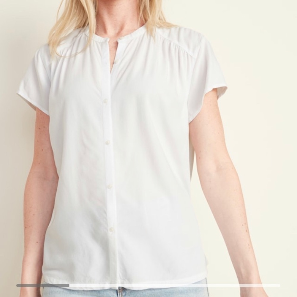 Shirred Button-Front Blouse